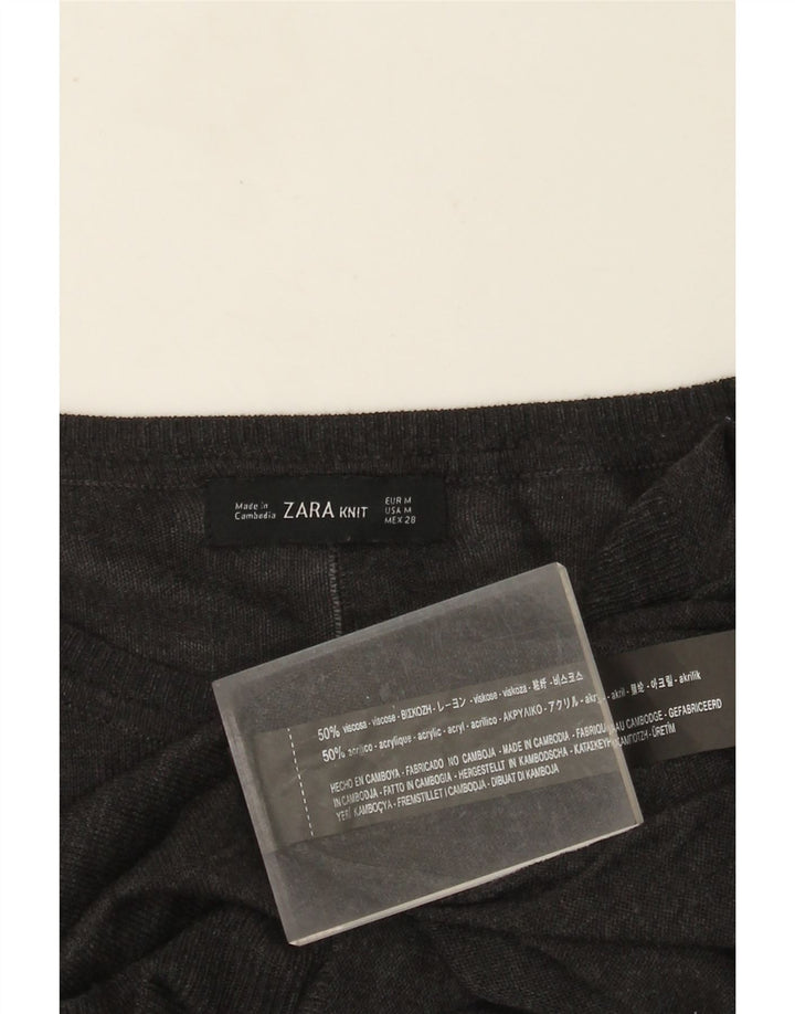 ZARA Damen-Pullover mit U-Boot-Ausschnitt, UK 14, mittelgraue Viskose
