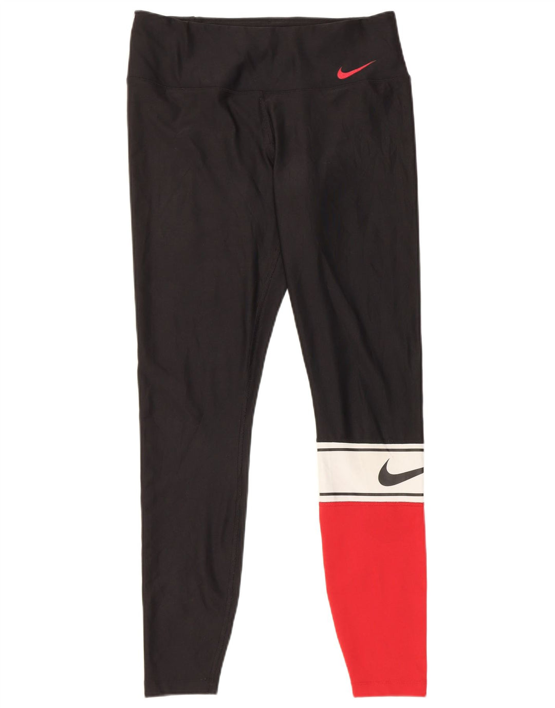 Nike Damen Dri Fit Leggings UK 14 Mittelschwarzes Colourblock-Polyester