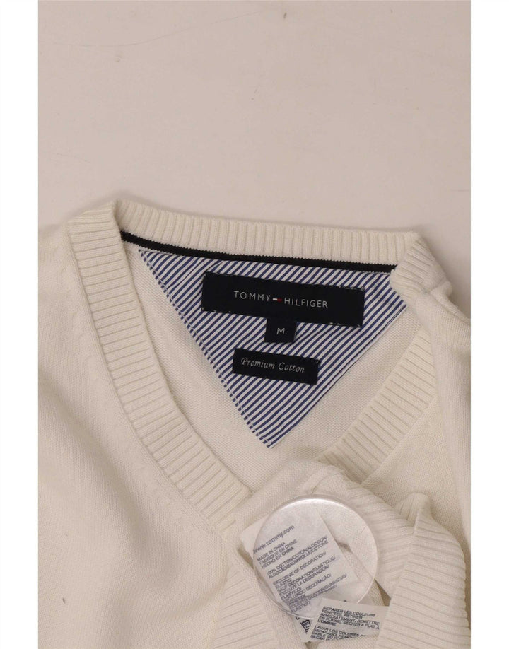 Tommy Hilfiger Herren-Pullover mit V-Ausschnitt, mittelweiße Baumwolle