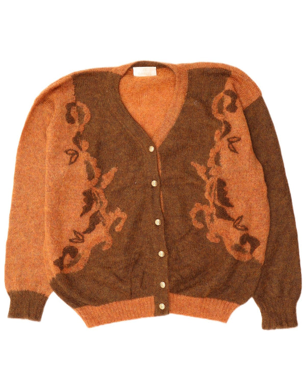 VINTAGE Damen Strickjacke Pullover UK 18 XL Orange Colourblock Mohair