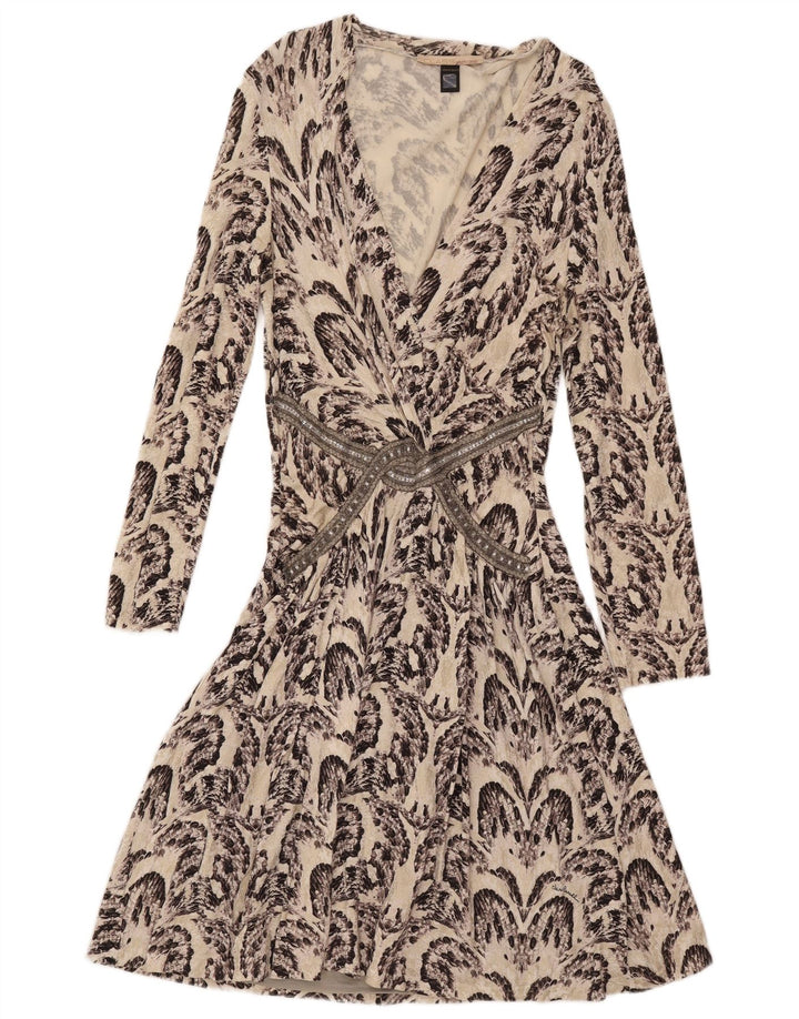 Roberto Cavalli Damen A-Linien-Kleid mit abstraktem Muster IT 46 Large Off White