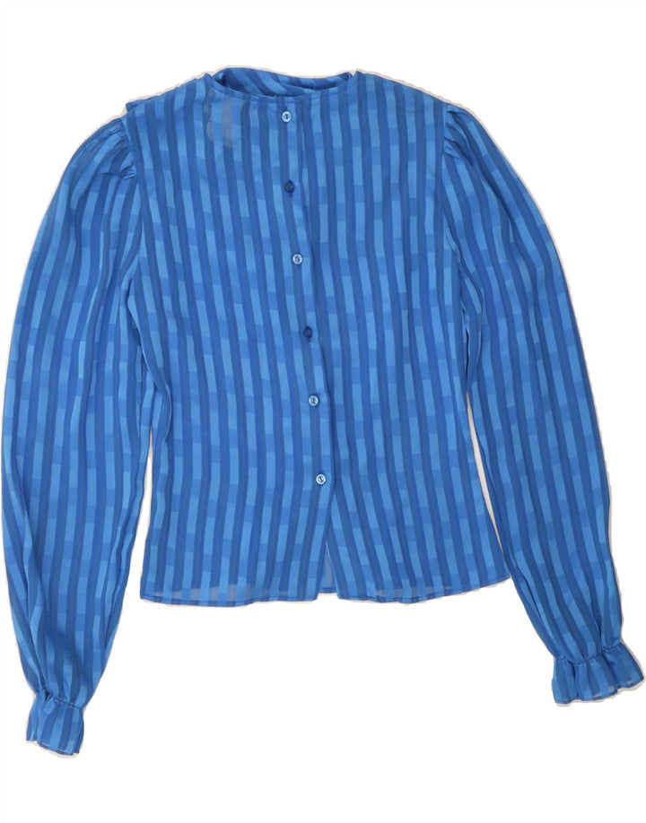 SAUCI Womens Ruffle Front Long Sleeve Blouse Top UK 10 Small Blue Striped Vintage Sauci and Second-Hand Sauci from Messina Hembry 