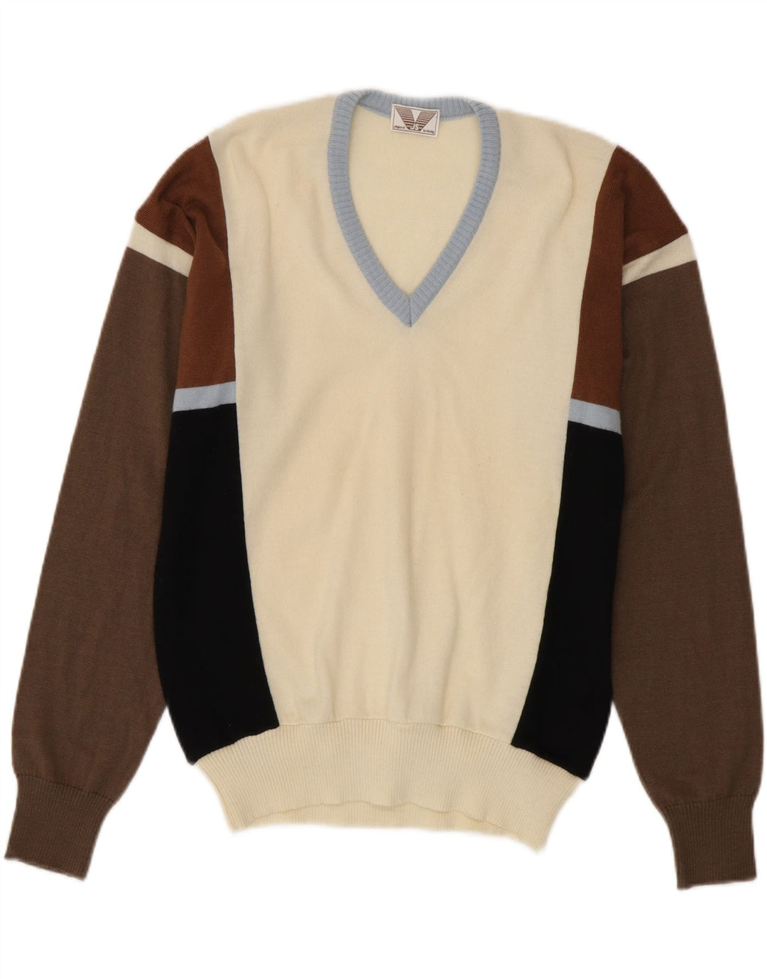 VINTAGE Herren-Pullover mit V-Ausschnitt IT 50 Medium Mehrfarbiger Farbblock