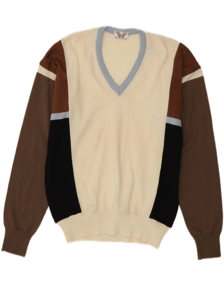 VINTAGE Herren-Pullover mit V-Ausschnitt IT 50 Medium Mehrfarbiger Farbblock