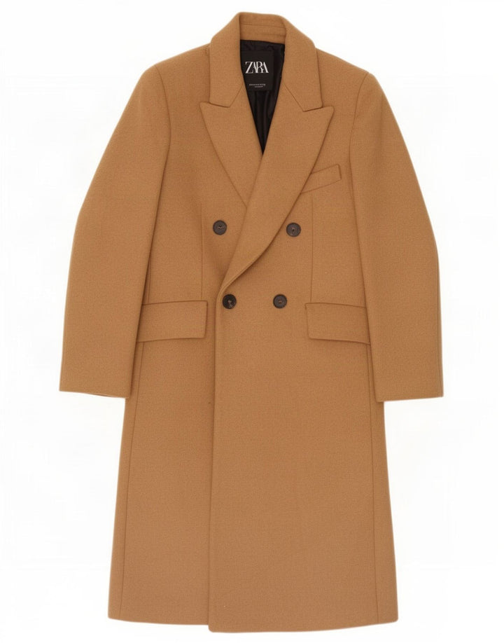 Zara Damen Übergroßer zweireihiger Mantel UK 6 XS Beige Wolle