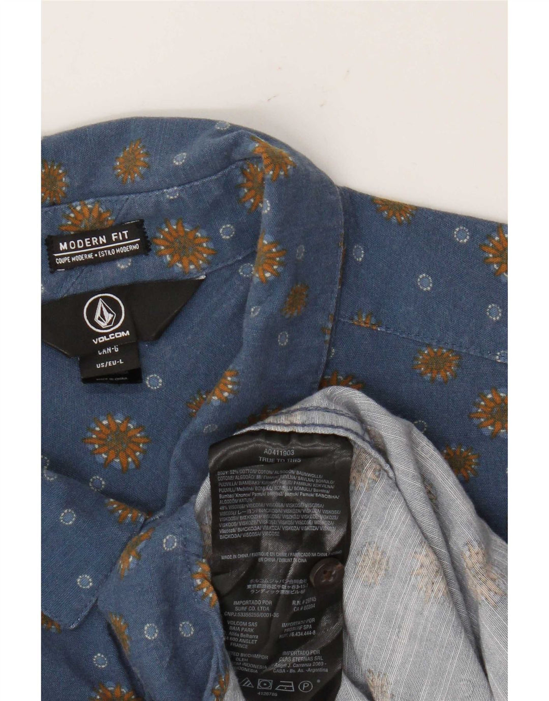Volcom Herren-Kurzarmhemd mit moderner Passform, groß, aus blauer Baumwolle