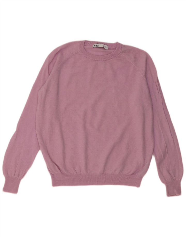 Zara Damen-Pullover mit Rundhalsausschnitt, UK 16, große rosa Wolle