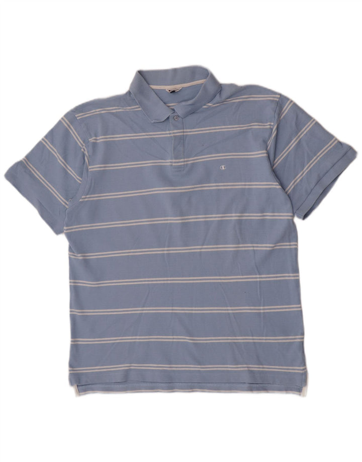 Champion Herren Poloshirt 2XL blau gestreift aus Baumwolle
