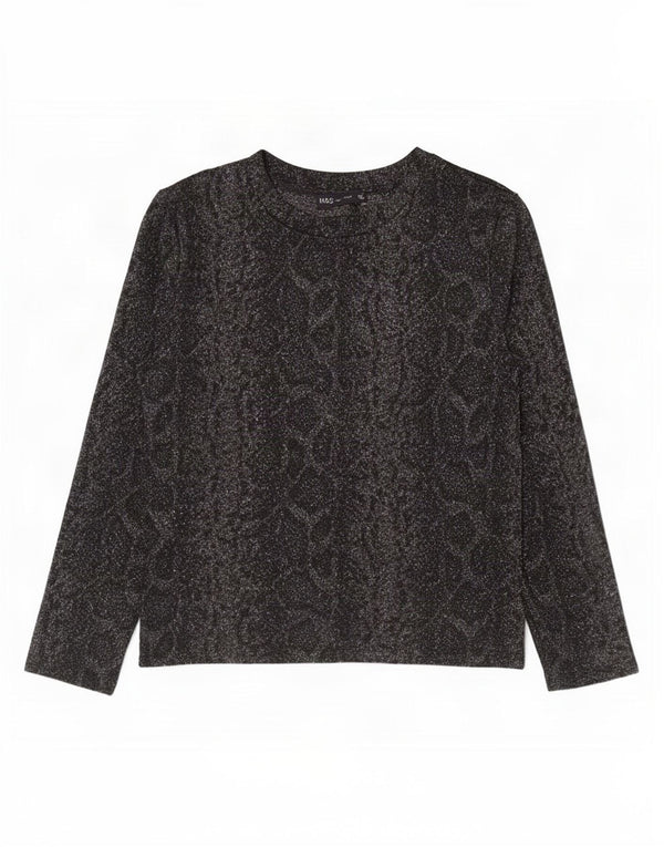 Marks & Spencer Damen Top Langarm UK 12 Mittelgrau Animal Print