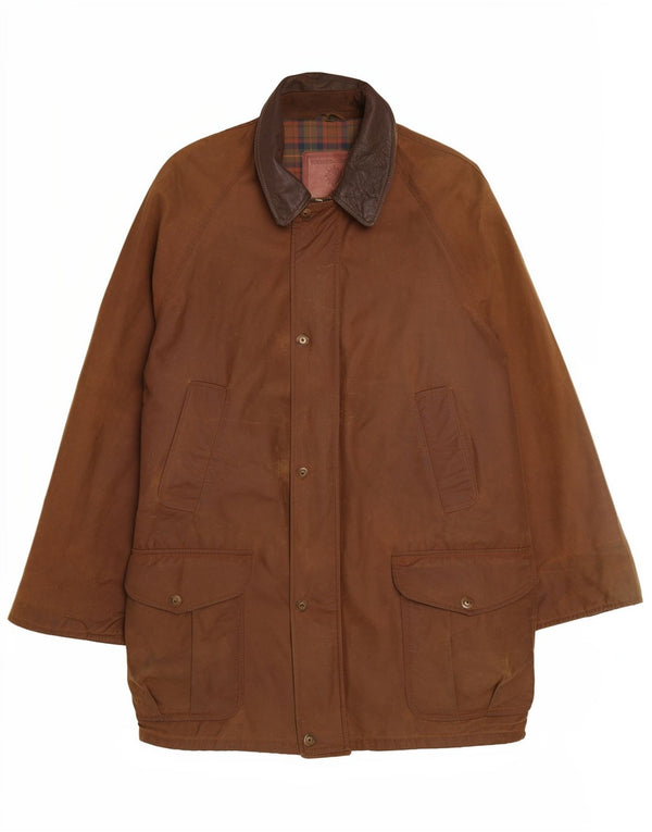 Michael Mortell Herrenjacke aus gewachster Baumwolle, UK 40, große braune Baumwolle
