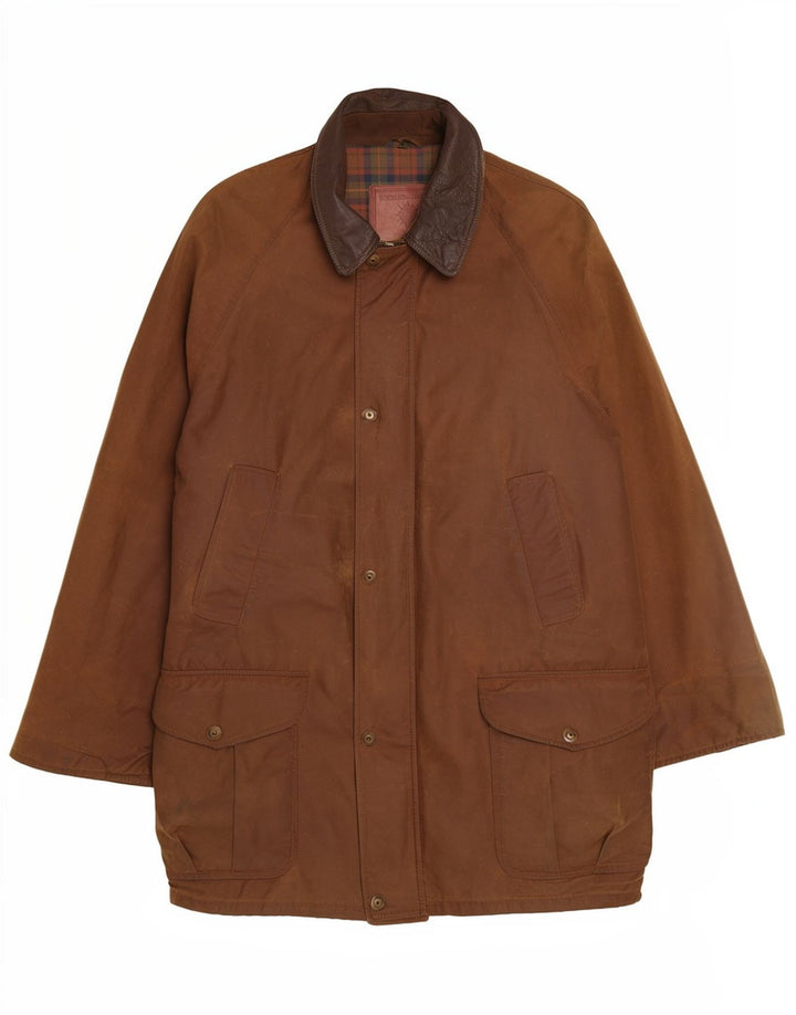 Michael Mortell Herrenjacke aus gewachster Baumwolle, UK 40, große braune Baumwolle