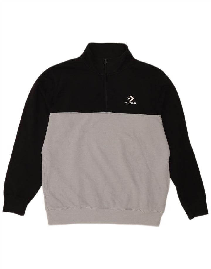 Converse Herren-Sweatshirt mit Reißverschluss am Hals, mittelgroße schwarze Colourblock-Baumwolle