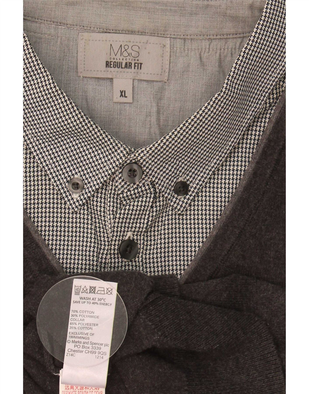 Marks & Spencer Herren-Pullover, reguläre Passform, V-Ausschnitt, XL, graue Baumwolle