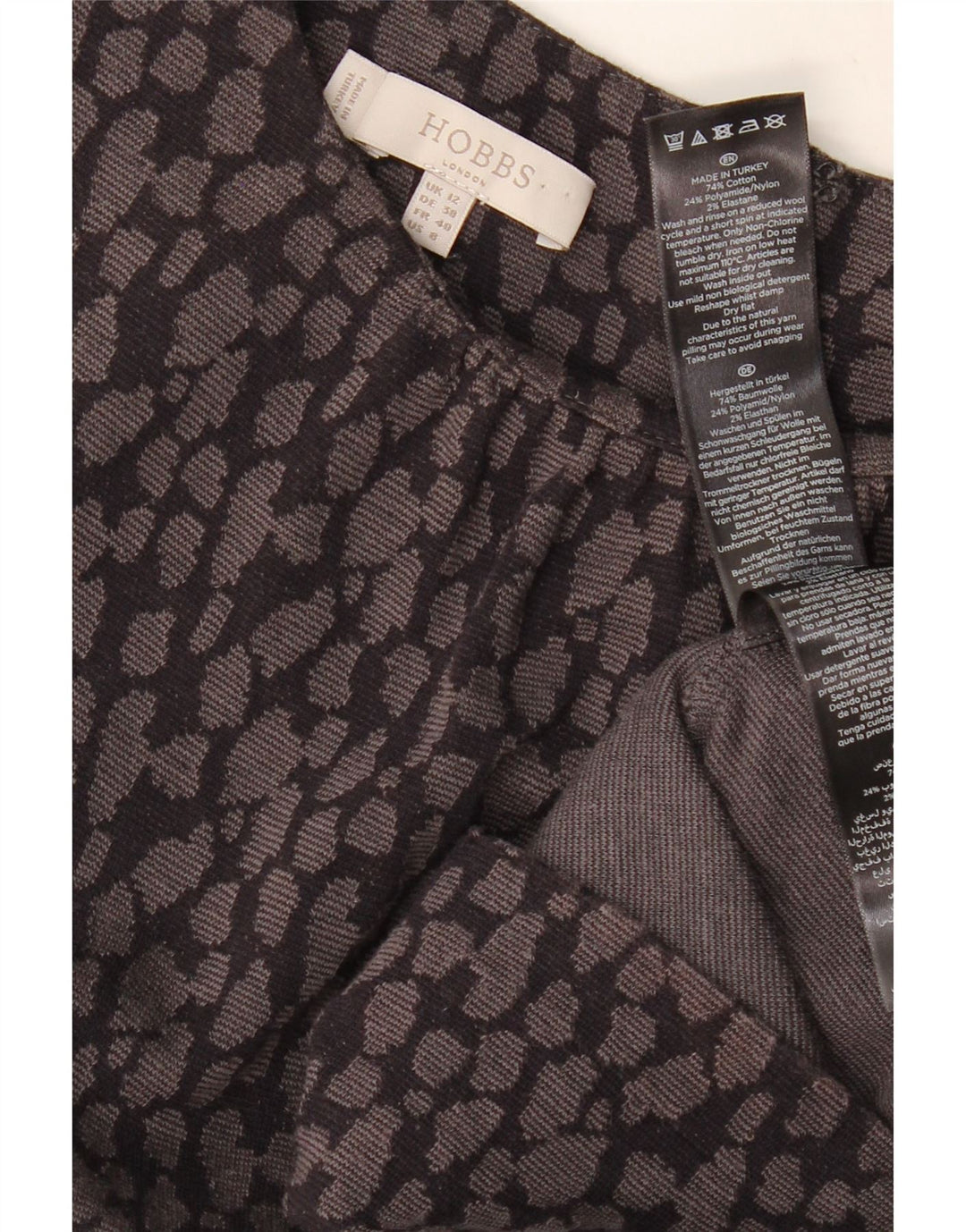 HOBBS Damen Figurbetontes Kleid UK 12 Mittelgrau gepunktete Baumwolle