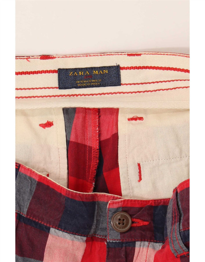 Zara Herren Chinoshorts EU 42 Large W32 Red Gingham