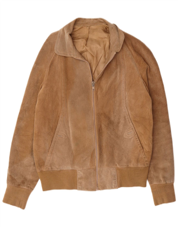 Vintage Herren Wildleder Bomberjacke UK 38 Medium Beige