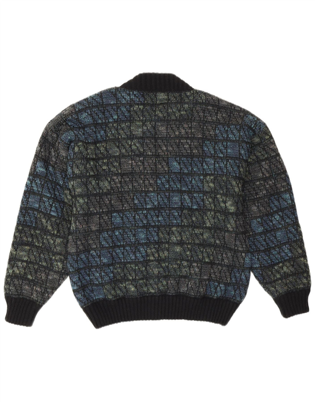 Tobia System Herren-Strick-Bomberjacke, EU 46, klein, marineblau, kariert, Wolle, Retro