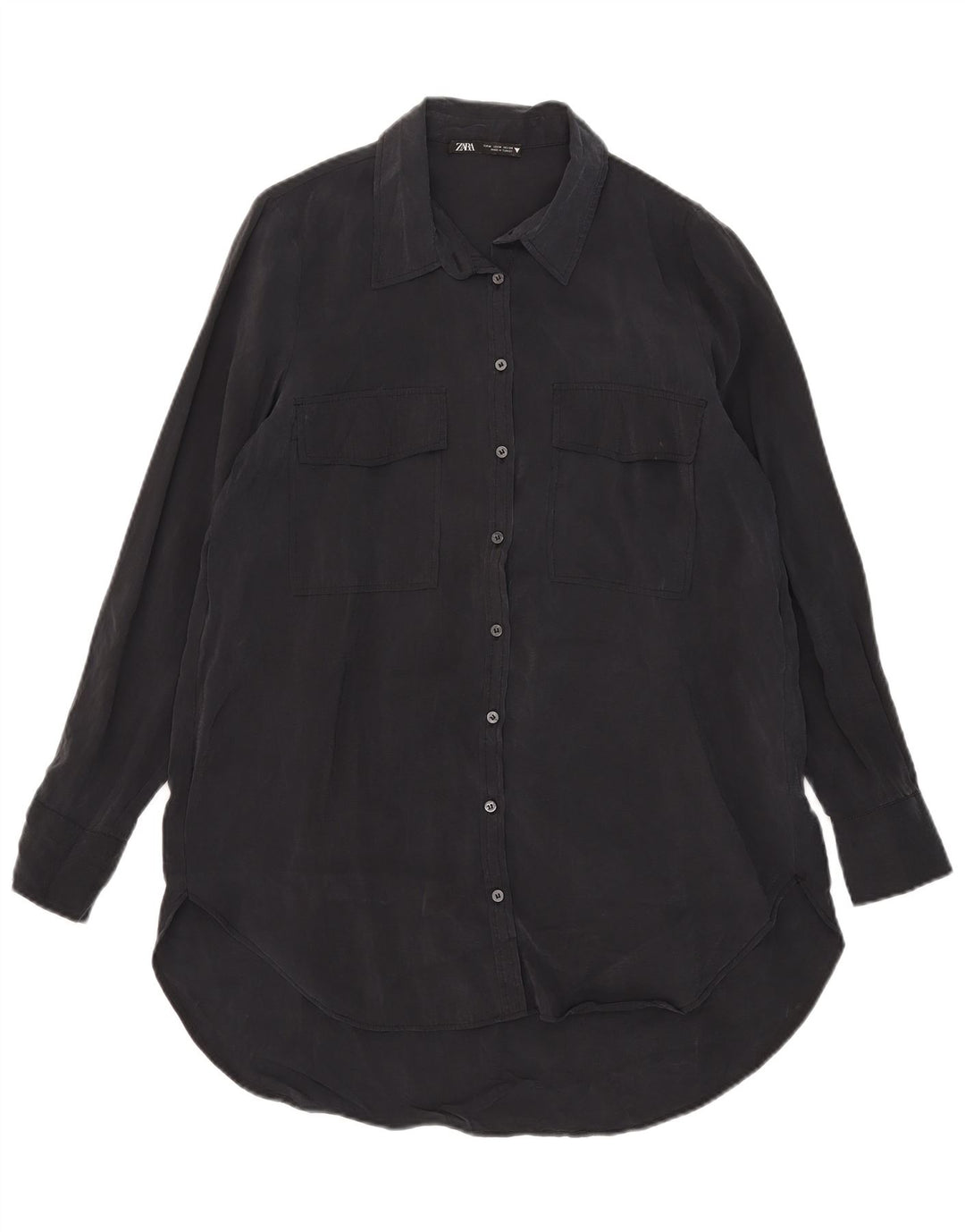 ZARA Damen Hemdkleid UK 14 Medium Schwarz Modal