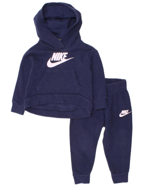 Nike Baby-Mädchen-Trainingsanzug mit grafischer Kapuze, 9–12 Monate, marineblaue Baumwolle