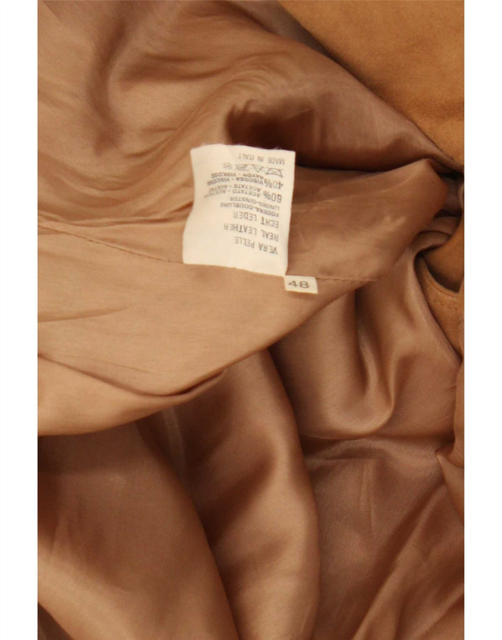 Vintage Damen 3-Knopf-Wildleder-Blazerjacke EU 48 2XL Beige Leder