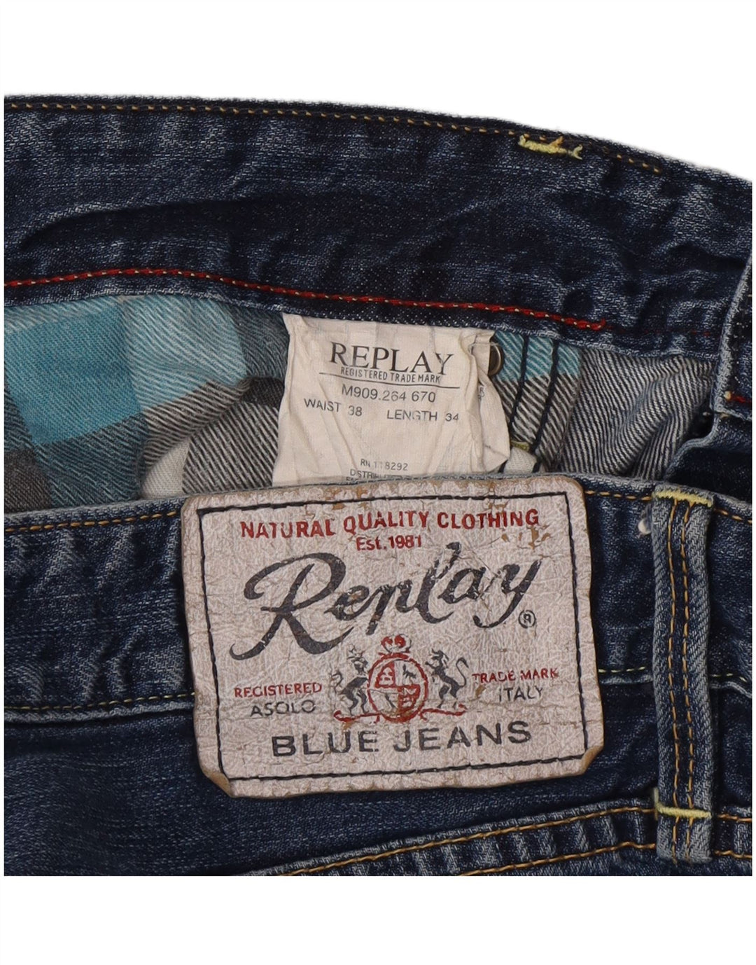 Replay Herren Straight Jeans W38 L28 Blaue Baumwolle