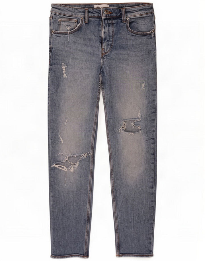 Zara Damen Distressed Slim Jeans EU 40 Mittel W30 L26 Blau