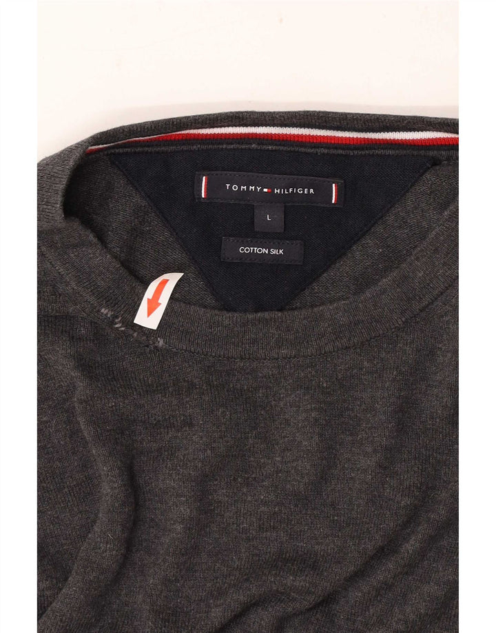 Tommy Hilfiger Herren-Pullover mit Rundhalsausschnitt, groß, graue Baumwolle