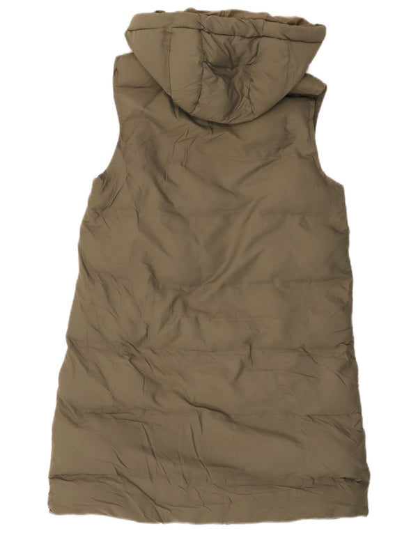 Zara Damen Übergroßer, ärmelloser, gepolsterter Mantel mit Kapuze, UK 6, XS, Khaki, Polyester