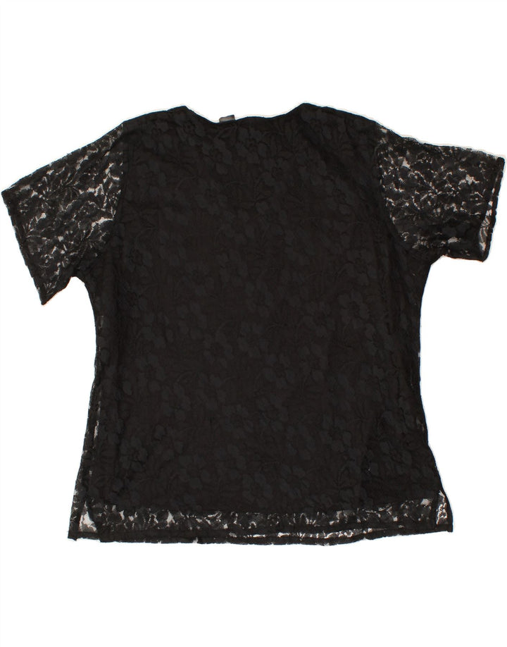 VINTAGE Womens Blouse Top UK 14 Medium Black Floral Nylon Vintage Vintage and Second-Hand Vintage from Messina Hembry 