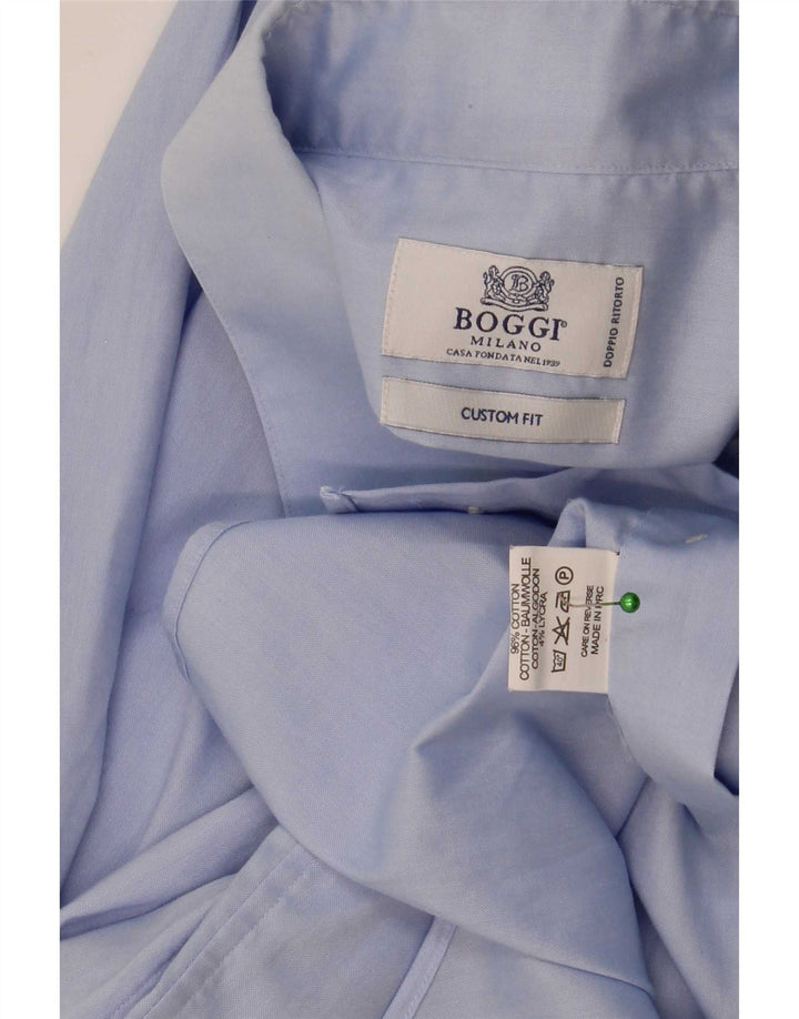 Boggi Herren-Hemd mit individueller Passform, Größe 39, mittelblaue Baumwolle