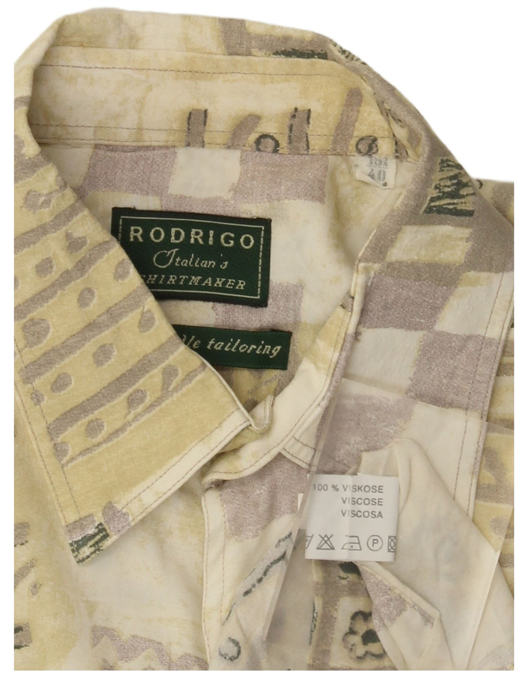 Rodrigo Herren Kurzarmhemd Größe 40 15 1/2 Medium Khaki Patchwork