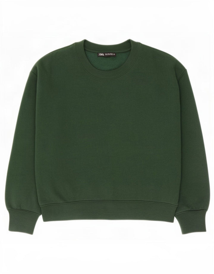 Zara Damen Crop Oversized Sweatshirt Pullover UK 10 Small Grün Polyester