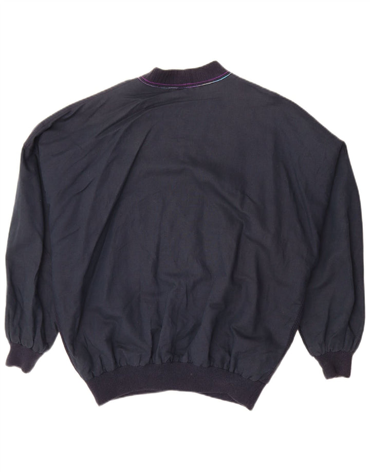 Vintage Herren Bomberjacke IT 50 Große marineblaue geometrische Baumwolle