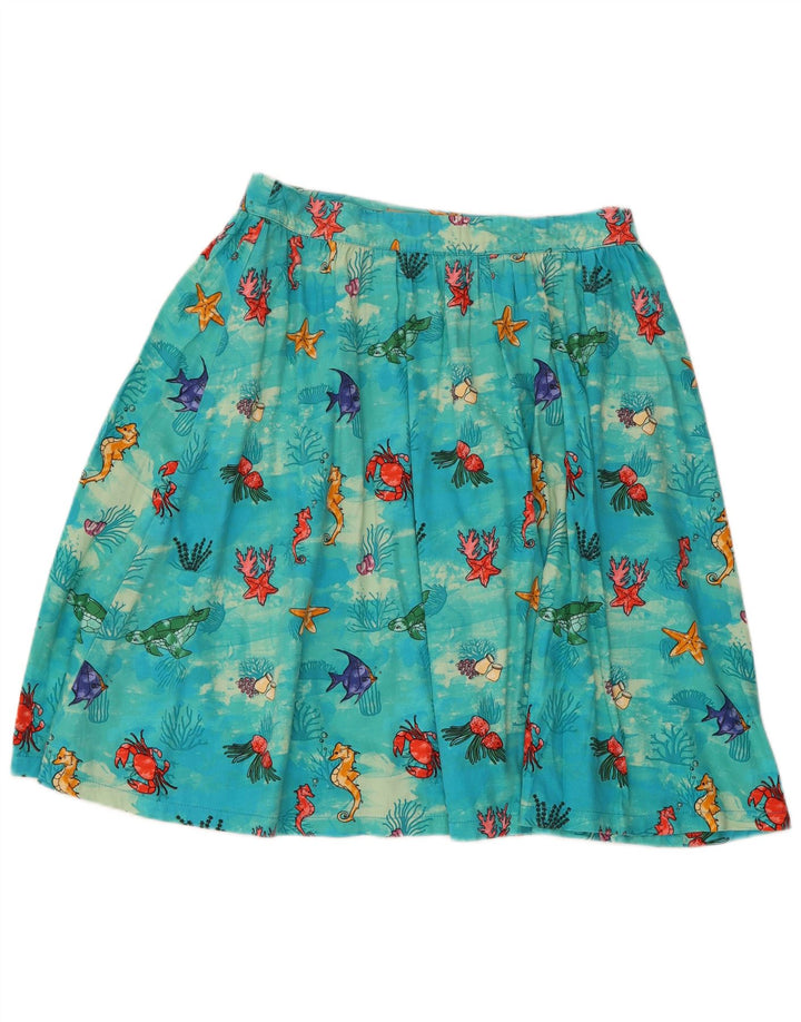 Lindy Bop Womens Abstract Pattern Flared Rock UK 12 Medium W30 Blaue Baumwolle