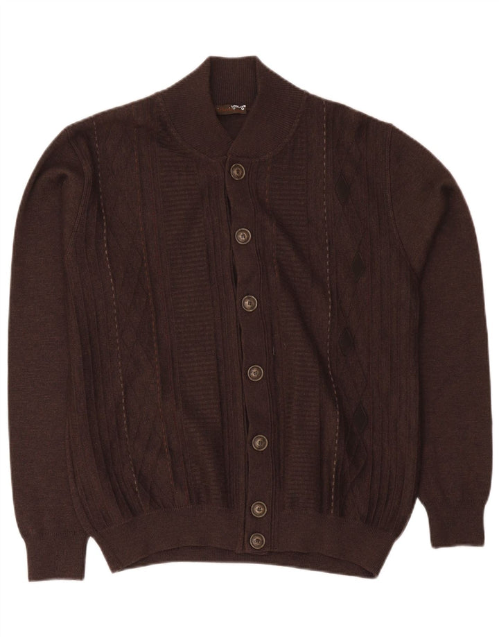 Vintage Herren-Strickjacke mit normaler Passform, mittelbraun, klassische Merinowolle