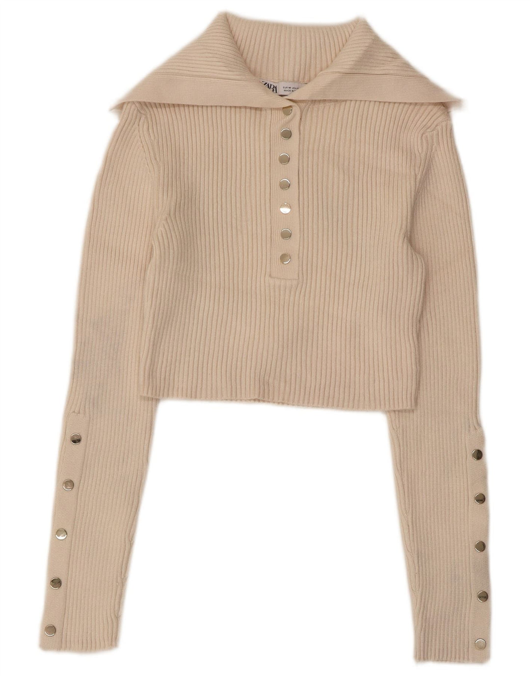 ZARA Damen Crop Polo Neck Pullover Pullover UK 12 Mittelbeige Viskose