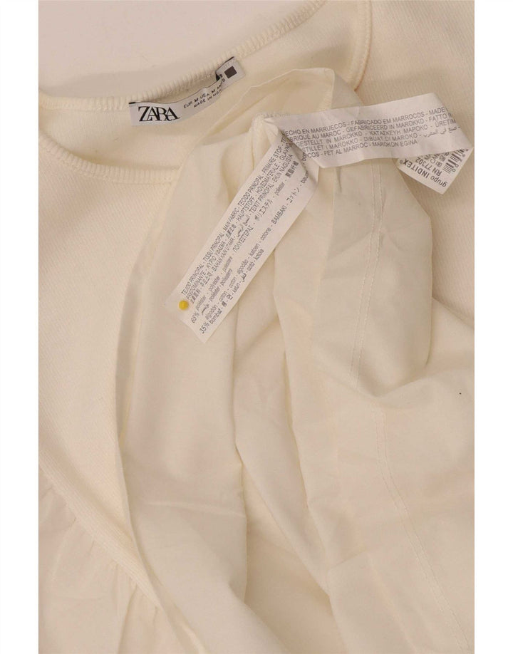 Zara Damen T-Shirt-Kleid UK 12 Mittelweißes Polyester