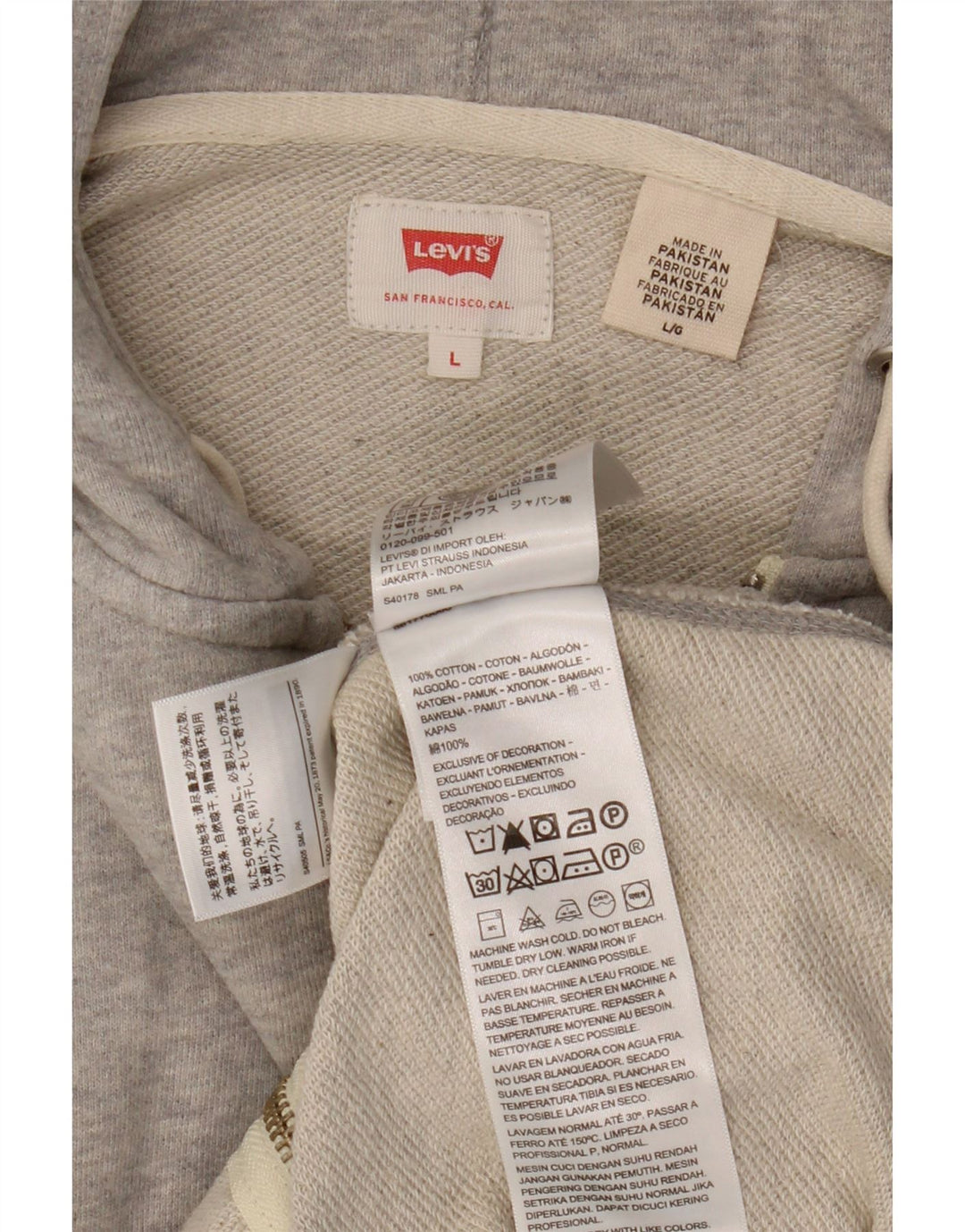 Levi's Herren-Kapuzenpullover mit Reißverschluss, groß, grau gefleckte Baumwolle
