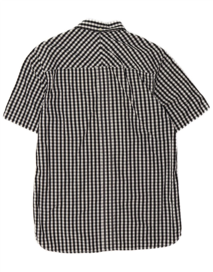 Fred Perry Herren-Kurzarmhemd, klein, schwarz, Gingham-Baumwolle