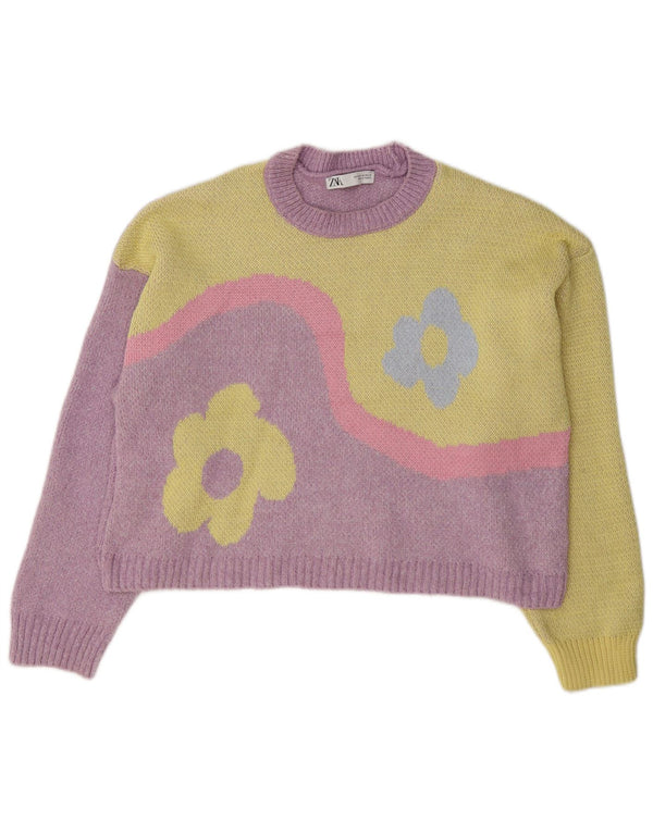 Zara Damen-Pullover, lockere Passform, Rundhalsausschnitt, Gr. 14, Mittelviolett