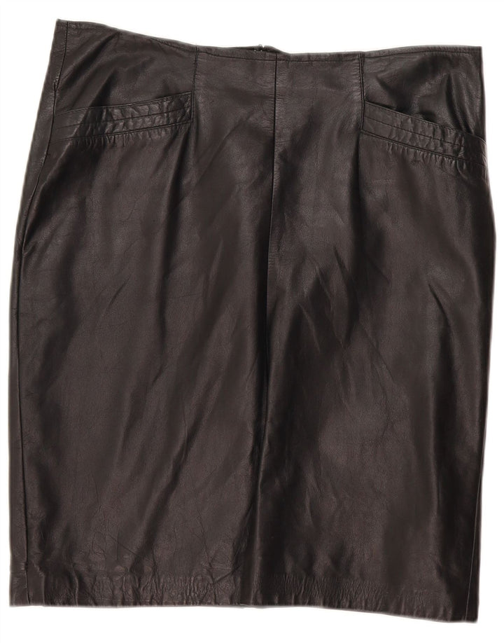 Vintage Damen Lederrock IT 50 XL W36 Schwarzes Leder