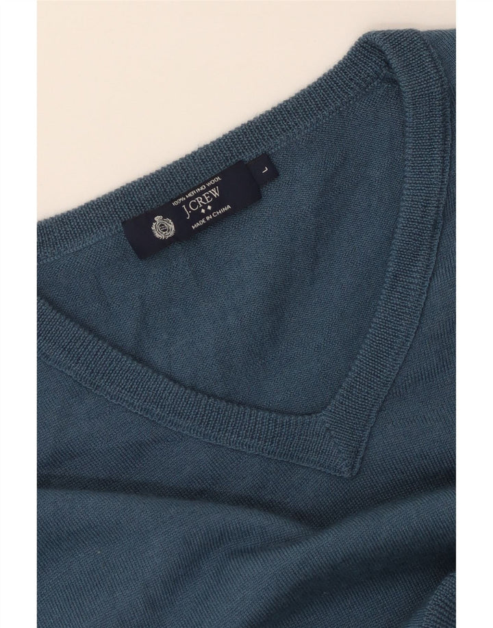 J. Crew Herren-Pullover mit V-Ausschnitt, groß, blaue Merinowolle