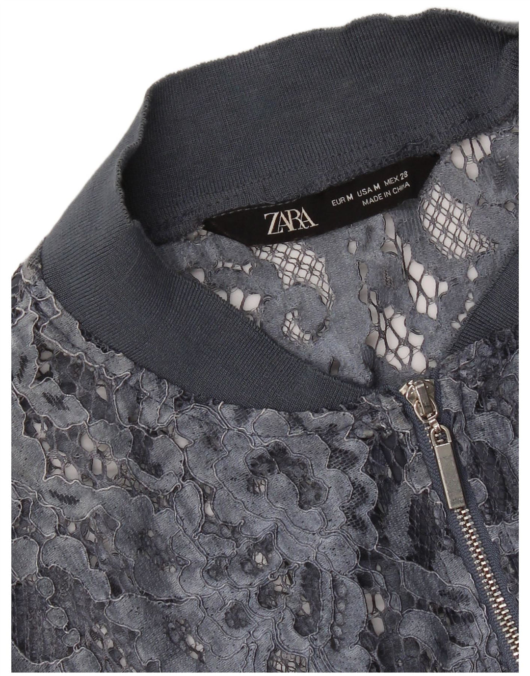 Zara Damen Crop See Through Cardigan Top UK 12 Mittelblau geblümt