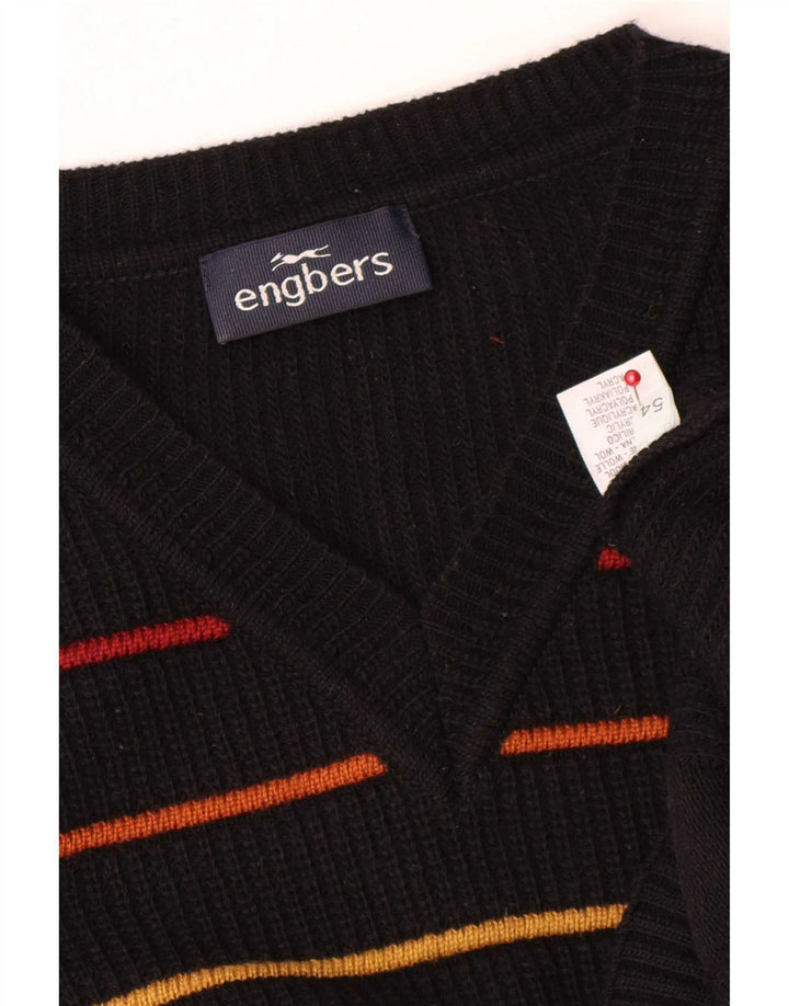 Engbers Herren-Pullover mit V-Ausschnitt, EU 54, XL, schwarz gestreift, Wolle