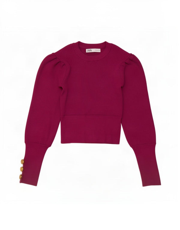 Zara Damen Crop Crew Neck Pullover Pullover UK 12 Mittellila