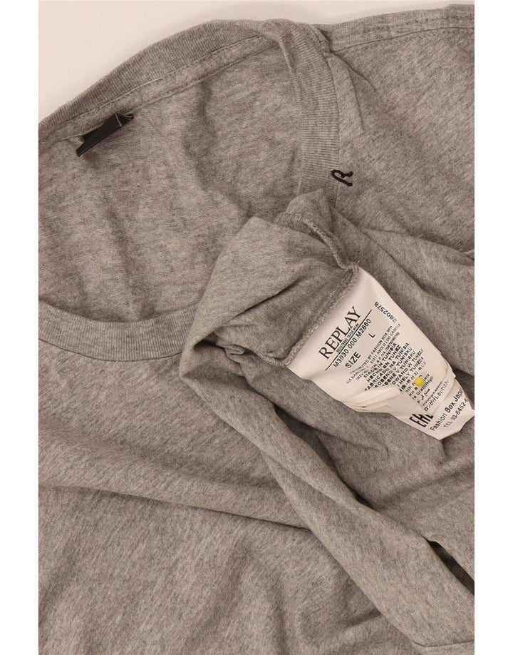 Replay Herren-T-Shirt-Oberteil, groß, grau gesprenkelte Baumwolle