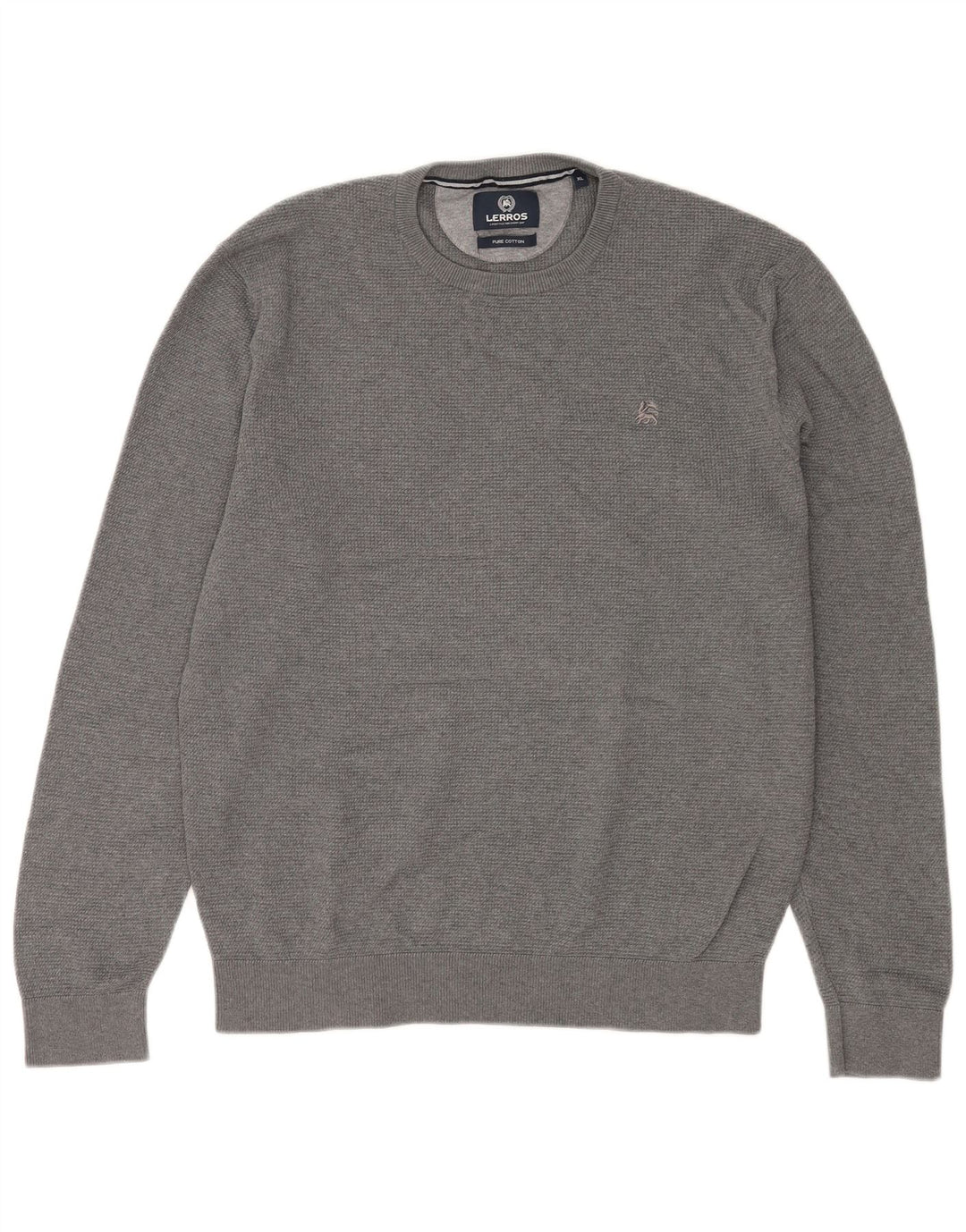 Lerros Herren-Pullover mit Rundhalsausschnitt, XL, graue Baumwolle