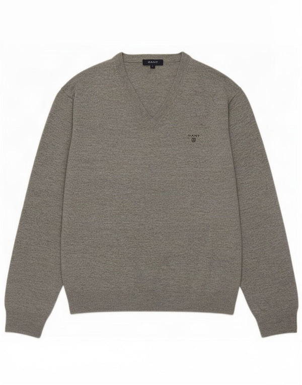 Gant Herren-Pullover mit V-Ausschnitt, groß, graue Lammwolle