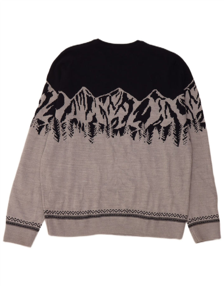 Marks & Spencer Herren-Pullover mit Rundhalsausschnitt, Größe L, Grau, Farbblock