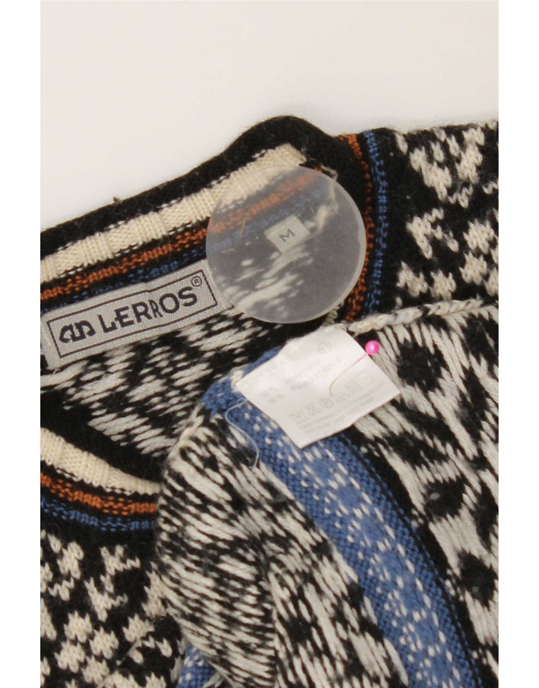 Lerros Herren-Pullover mit Rundhalsausschnitt, mittelschwarz, Fair-Isle-Wolle